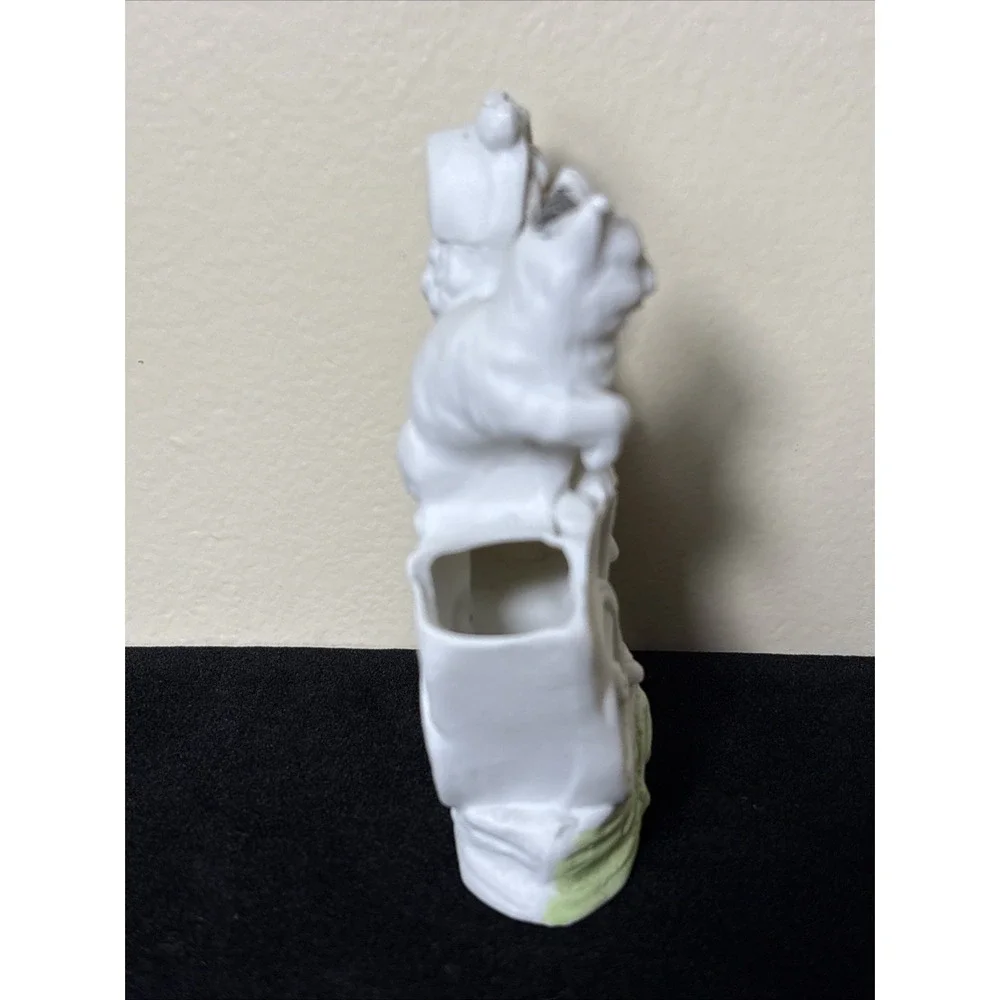 ANTIQUE GERMAN? BISQUE PORCELAIN FIGURINE‎ Bud Vase - Girl with Wagon & Cat!